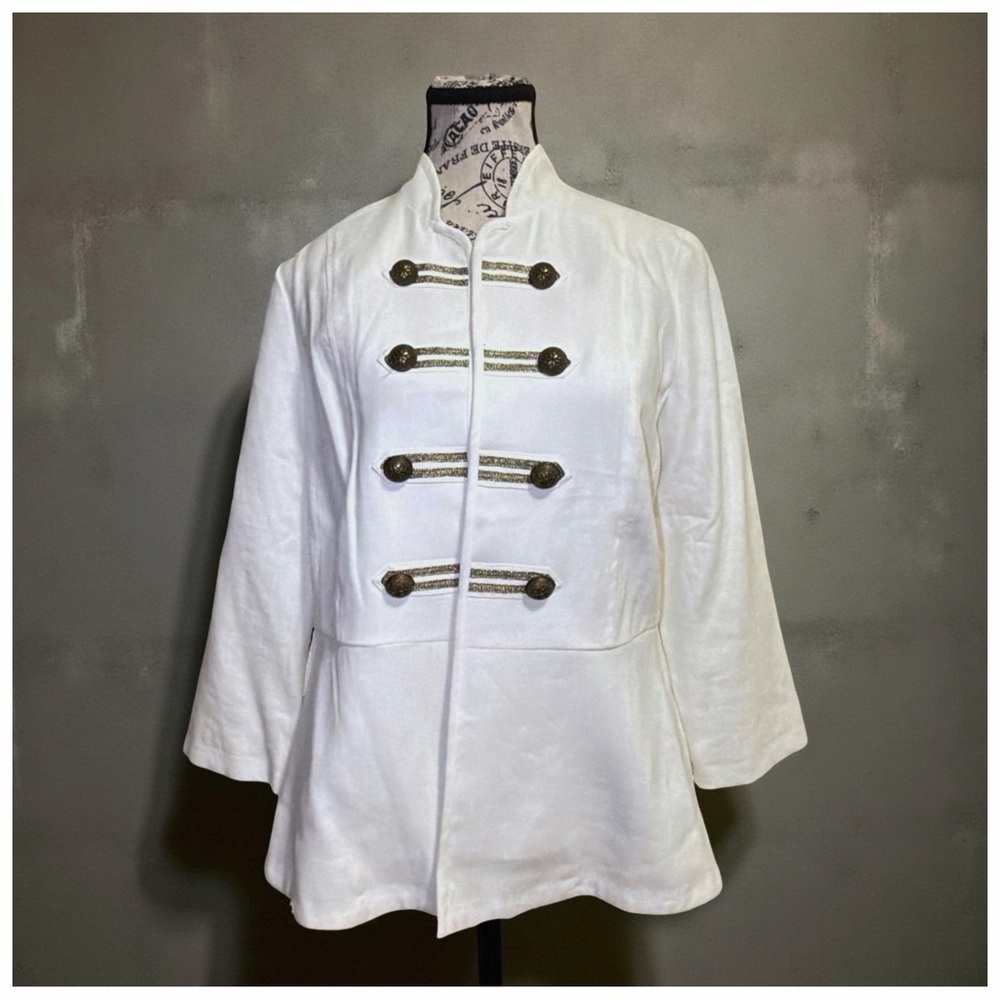 Chico's Ivory Peplum Military Jacket | Size O